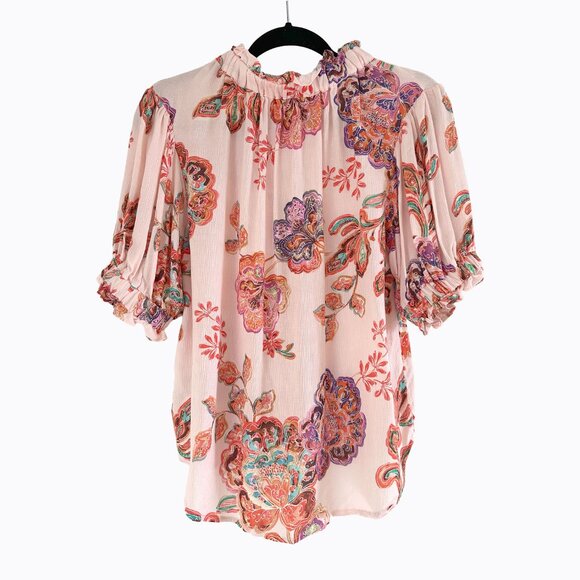 Democracy Puff Sleeve Ruffle-Edge Top PS Ballet Pink Floral Romantic Barbiecore - Picture 3 of 11